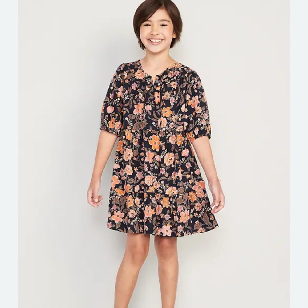 Old Navy Puff Sleeve Tiered Floral Print Swing Dress, NWT